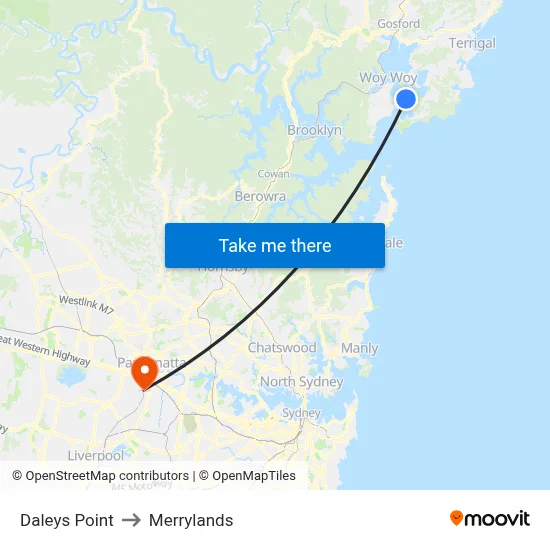 Daleys Point to Merrylands map