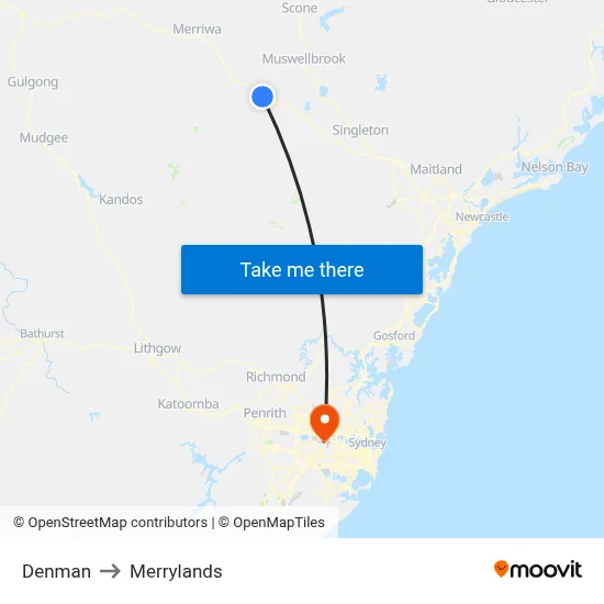 Denman to Merrylands map