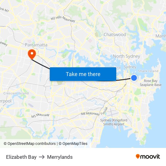 Elizabeth Bay to Merrylands map