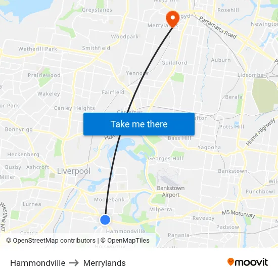 Hammondville to Merrylands map