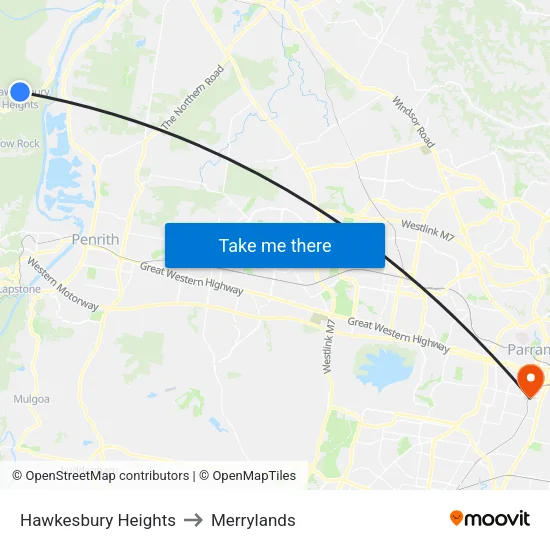 Hawkesbury Heights to Merrylands map