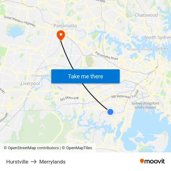 Hurstville to Merrylands map