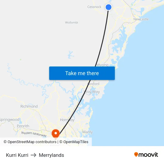 Kurri Kurri to Merrylands map