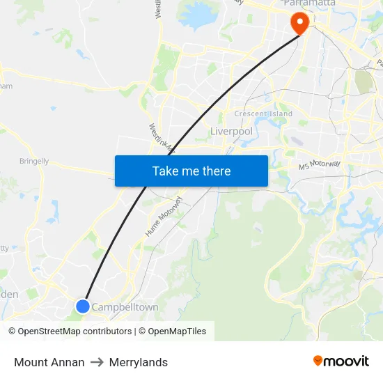 Mount Annan to Merrylands map