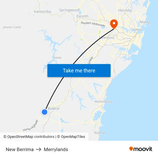 New Berrima to Merrylands map