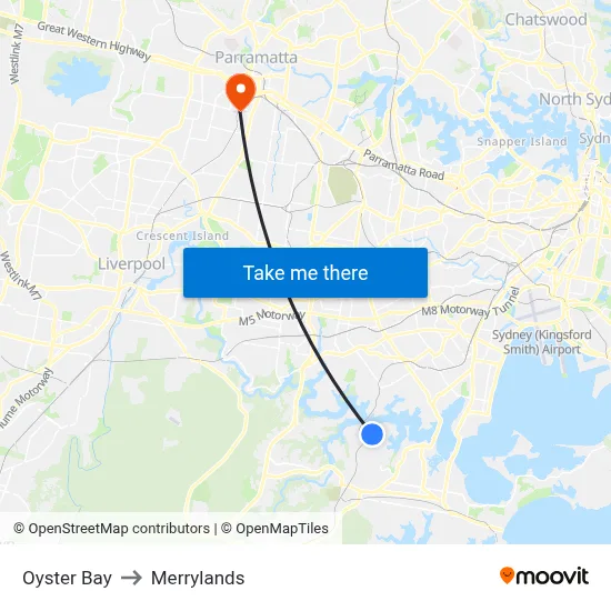 Oyster Bay to Merrylands map