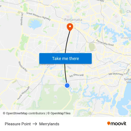 Pleasure Point to Merrylands map