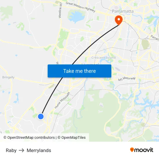 Raby to Merrylands map