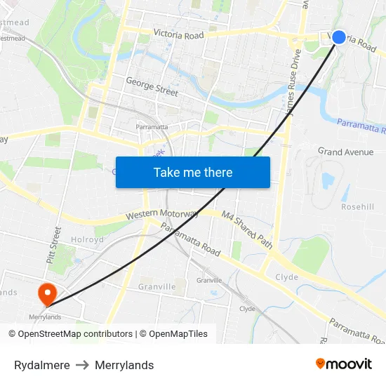 Rydalmere to Merrylands map