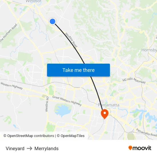 Vineyard to Merrylands map