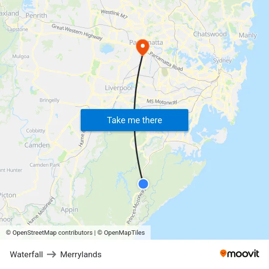Waterfall to Merrylands map