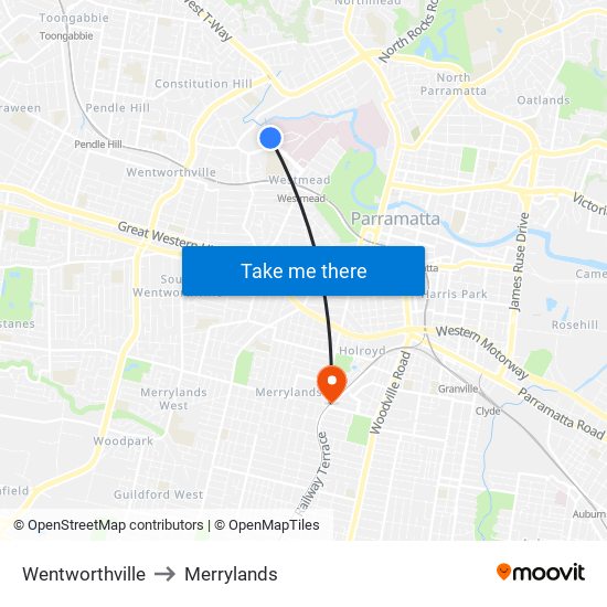 Wentworthville to Merrylands map