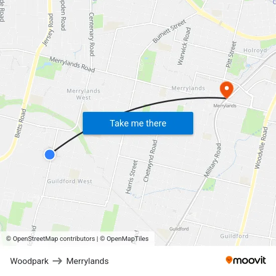 Woodpark to Merrylands map