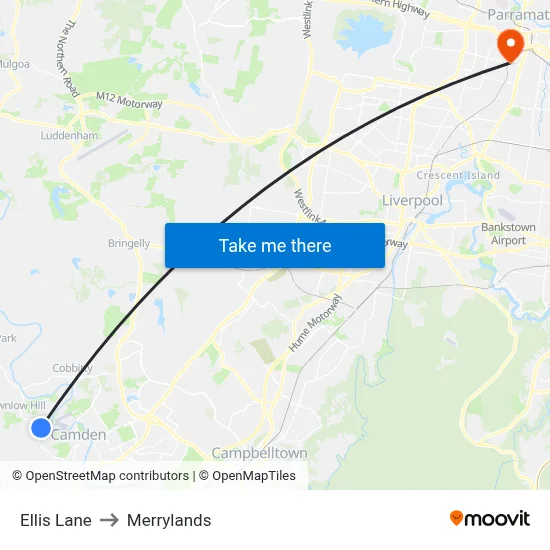 Ellis Lane to Merrylands map