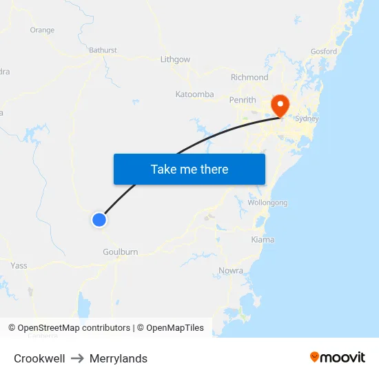 Crookwell to Merrylands map