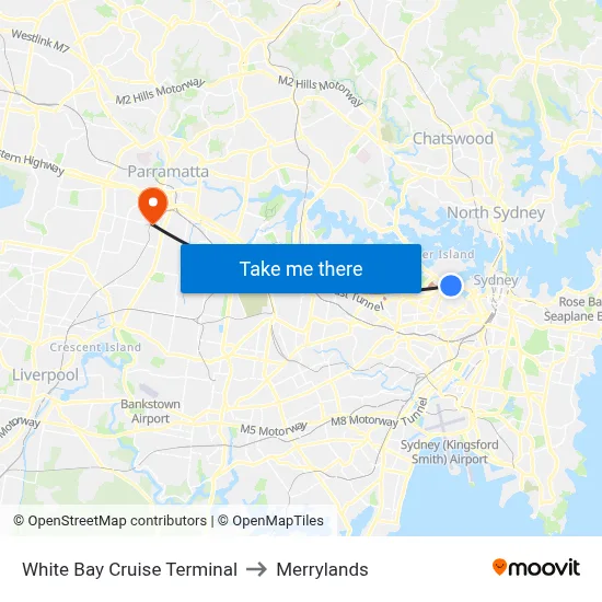 White Bay Cruise Terminal to Merrylands map
