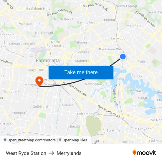West Ryde Station to Merrylands map