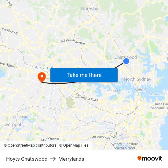 Hoyts Chatswood to Merrylands map