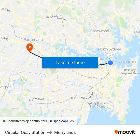 Circular Quay Station to Merrylands map