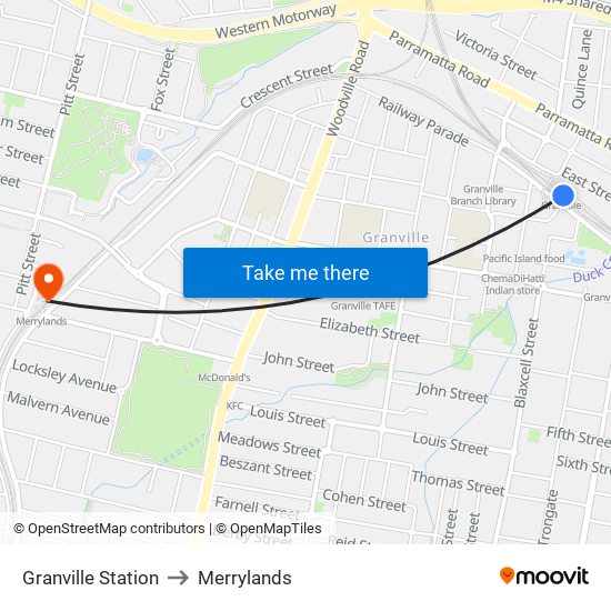 Granville Station to Merrylands map