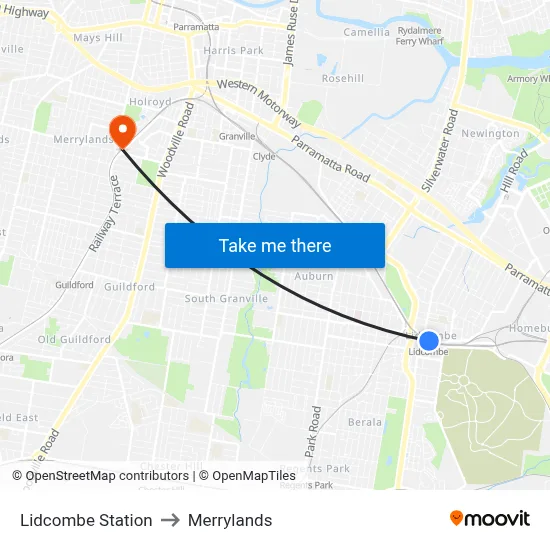 Lidcombe Station to Merrylands map