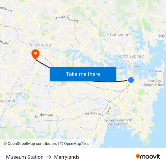 Museum Station to Merrylands map