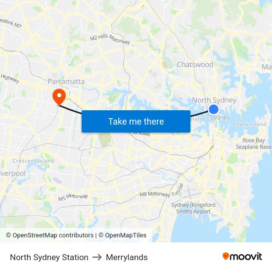 North Sydney Station to Merrylands map