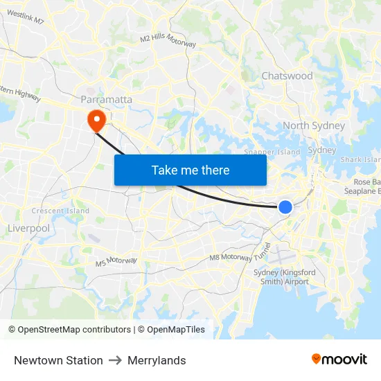 Newtown Station to Merrylands map