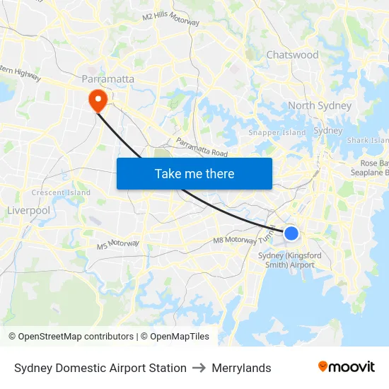 Sydney Domestic Airport Station to Merrylands map