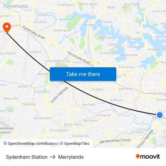 Sydenham Station to Merrylands map