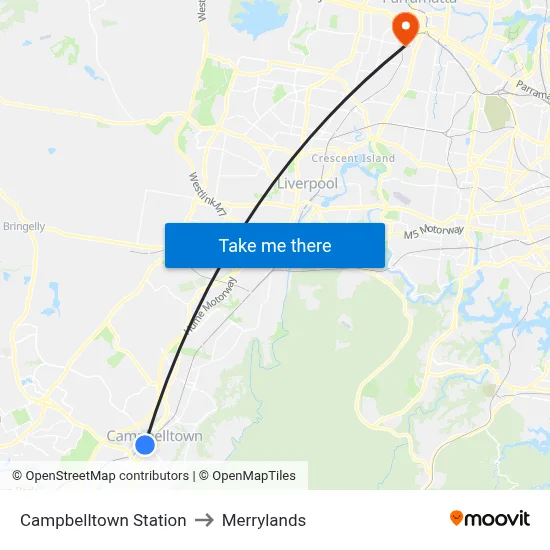 Campbelltown Station to Merrylands map