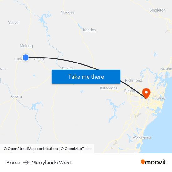 Boree to Merrylands West map