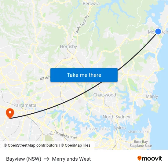 Bayview (NSW) to Merrylands West map