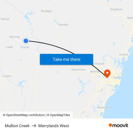 Mullion Creek to Merrylands West map