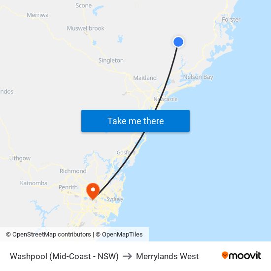 Washpool (Mid-Coast - NSW) to Merrylands West map