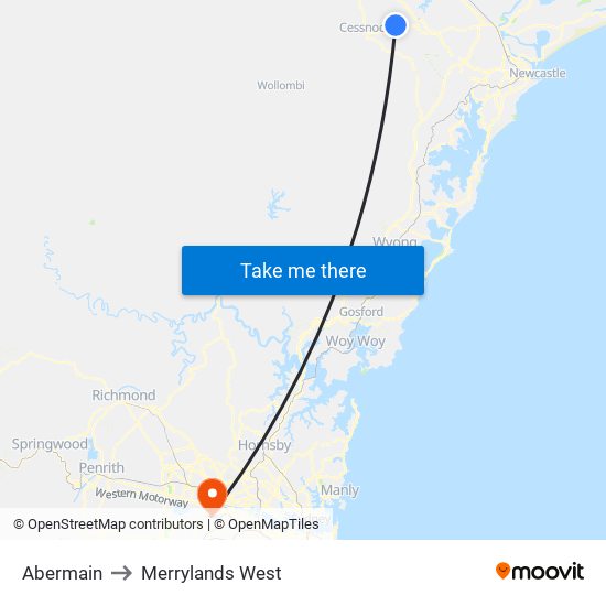 Abermain to Merrylands West map