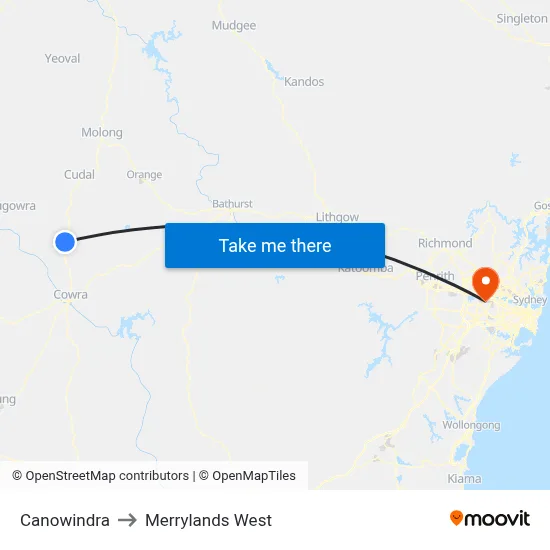 Canowindra to Merrylands West map