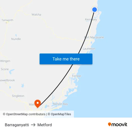 Barraganyatti to Metford map