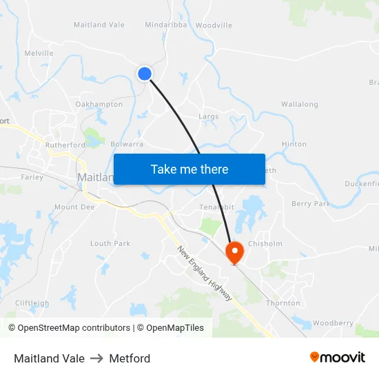 Maitland Vale to Metford map