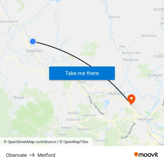 Obanvale to Metford map