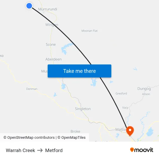 Warrah Creek to Metford map
