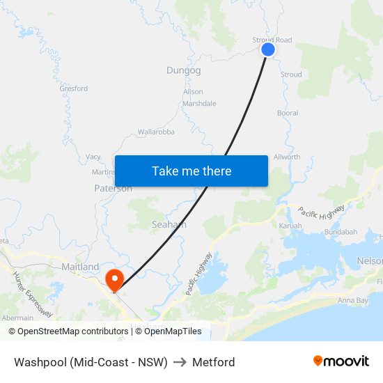 Washpool (Mid-Coast - NSW) to Metford map