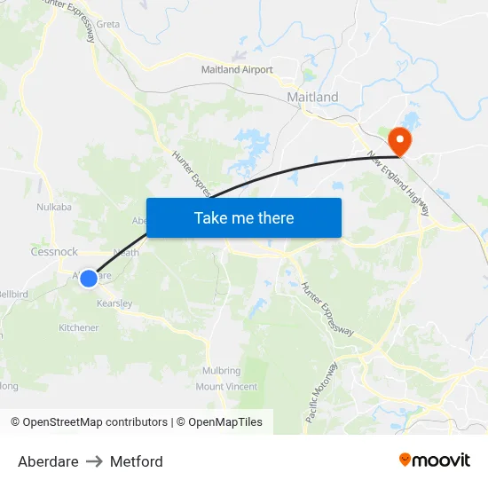 Aberdare to Metford map