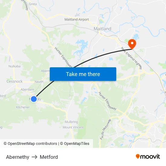 Abernethy to Metford map