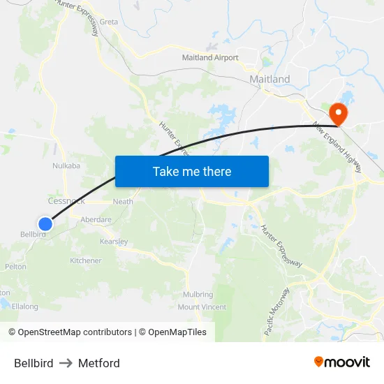 Bellbird to Metford map