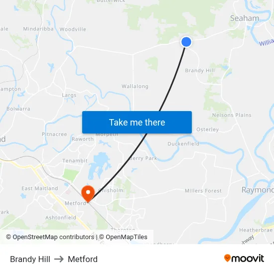 Brandy Hill to Metford map