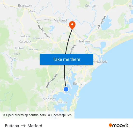 Buttaba to Metford map