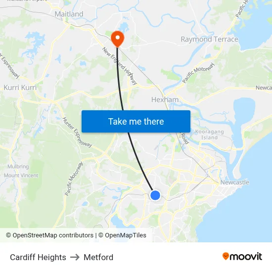 Cardiff Heights to Metford map