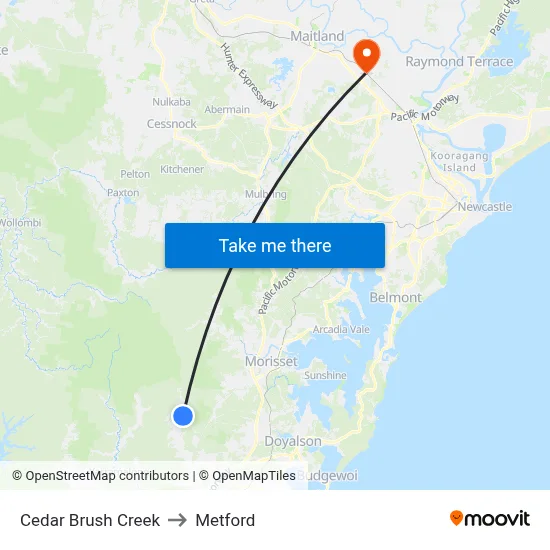 Cedar Brush Creek to Metford map