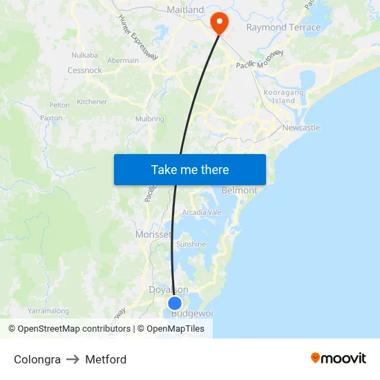 Colongra to Metford map